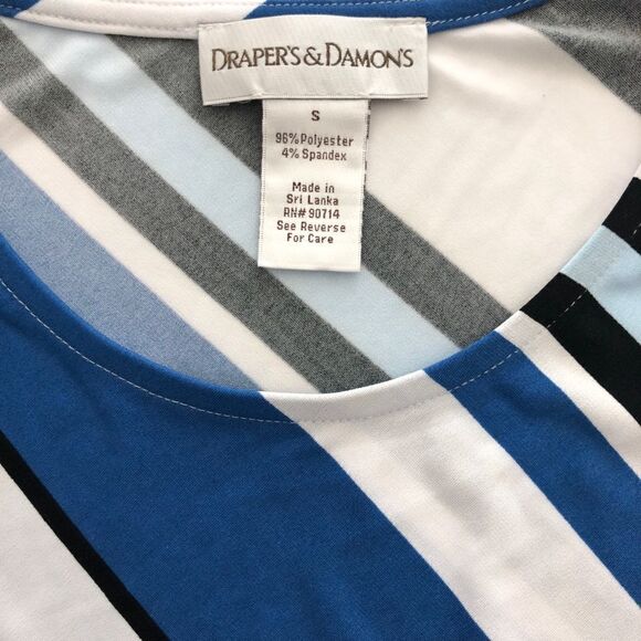 Draper’s & Damon’s Asymmetric Diagonal Stripe Waterfall Jersey Dress in Blue - Picture 6 of 7